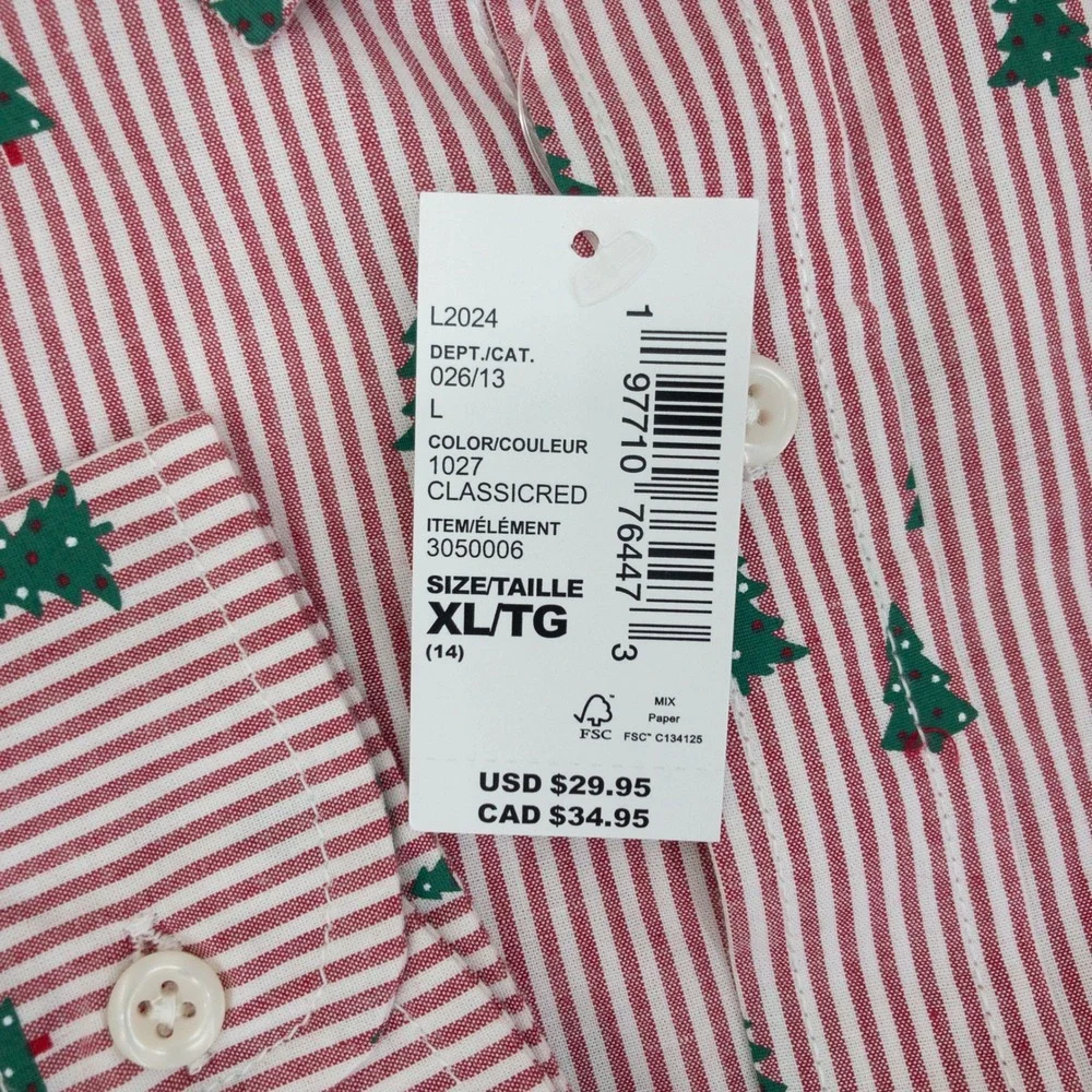 Childrens Place Button Down Shirt Kids Size 14 XL Red Striped Christmas Tree New